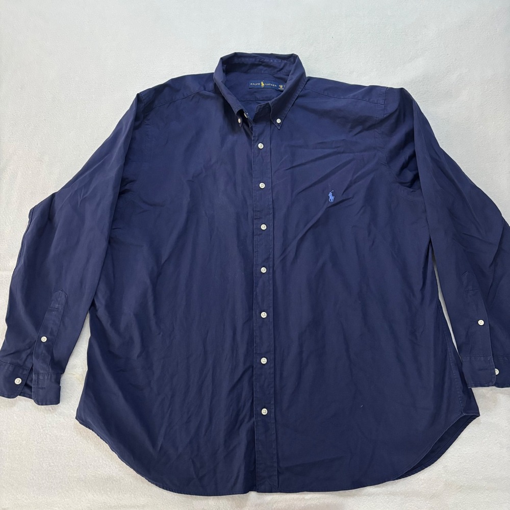 Ralph Lauren Mens 2XB Navy Blue Cotton Poplin Long Sleeve Button Down Shirt